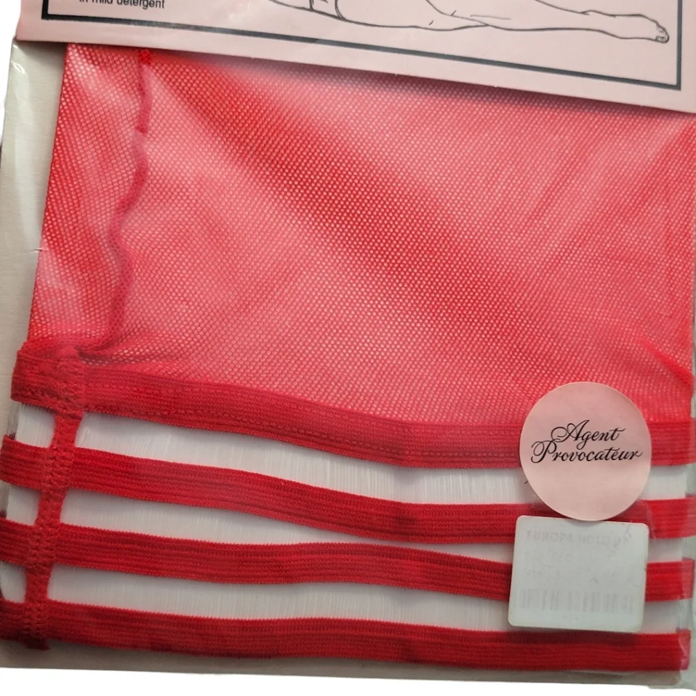 Agent Provocateur Europa Red Hold Up Stockings NWT Vintage Rare